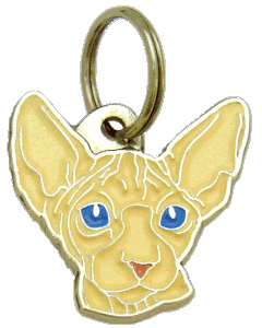 Sphynx cream, olhos azuis <br> (placa de identificação para gatos, Gravado incluído)